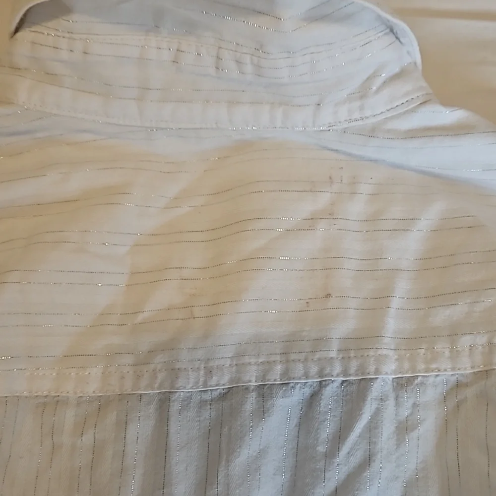 White Justice Button Down With Silver Stripes  Girls Size 16